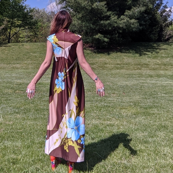 70s floral print retro Hawaiian Maxi dress - Picture 4 of 5